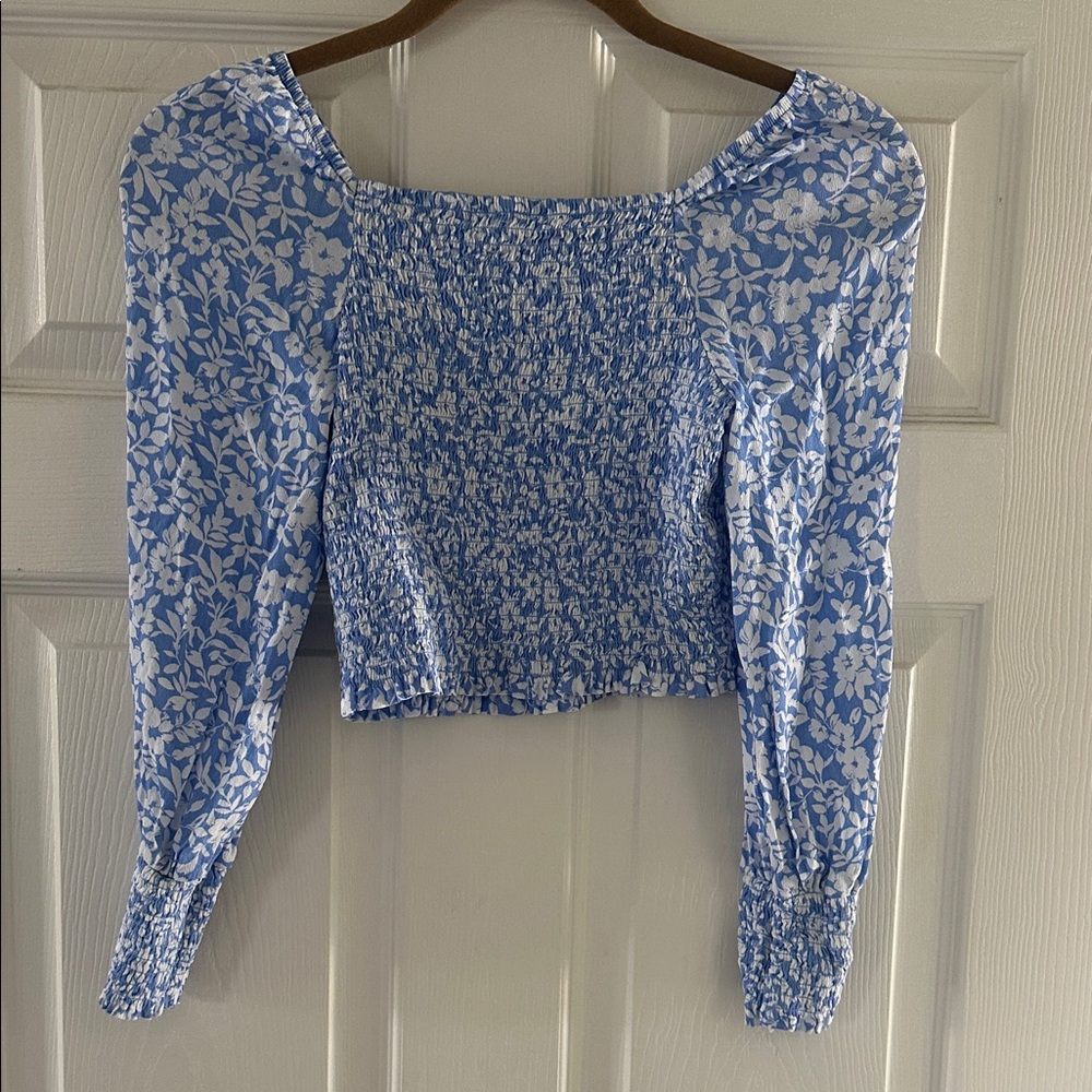 GB Girls Blue and White Floral Smocked Blouse